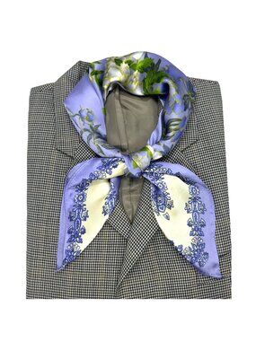Luxurious Silky Elegant Bandana Square Scarf PURPLE GREEN Floral Multifunctional